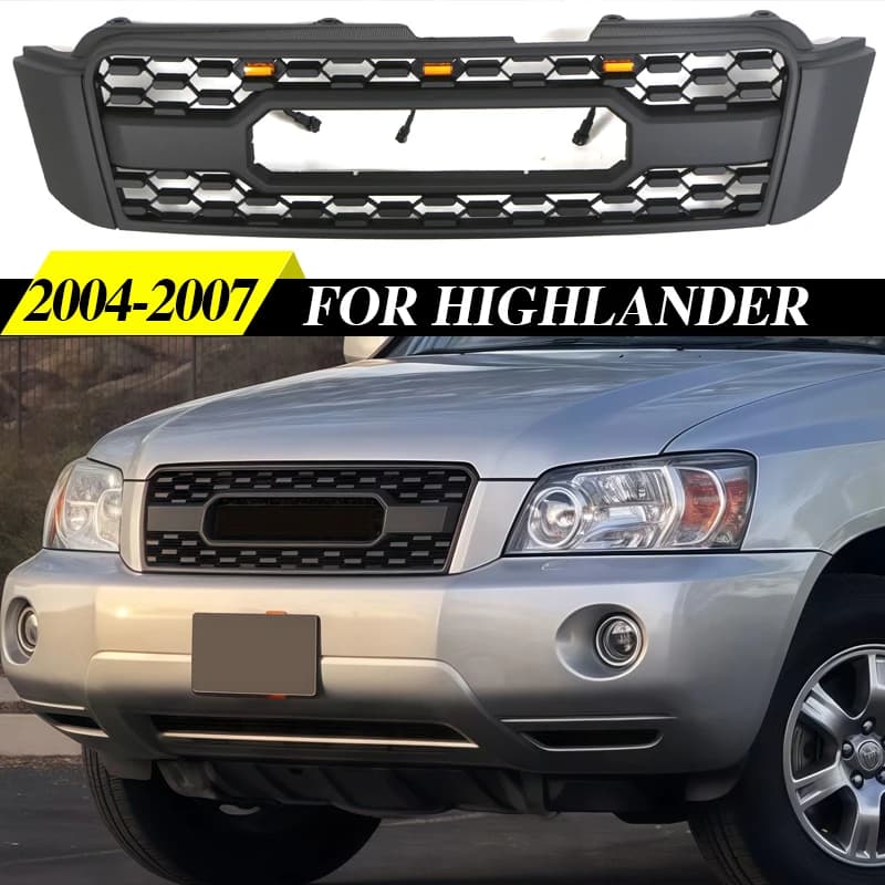 Front Grille W/Light Fits For Toyota Highlander 2004-2007 Upper Racing Grill Black Kluger XU20